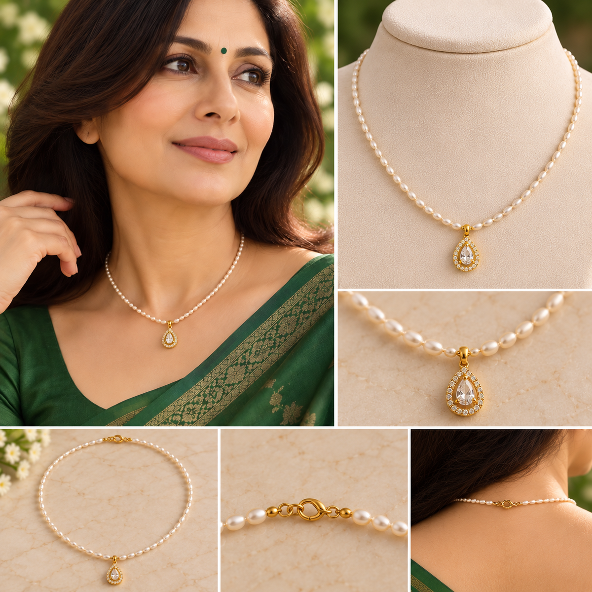 AABHA Pearl Teardrop Pendant Necklace