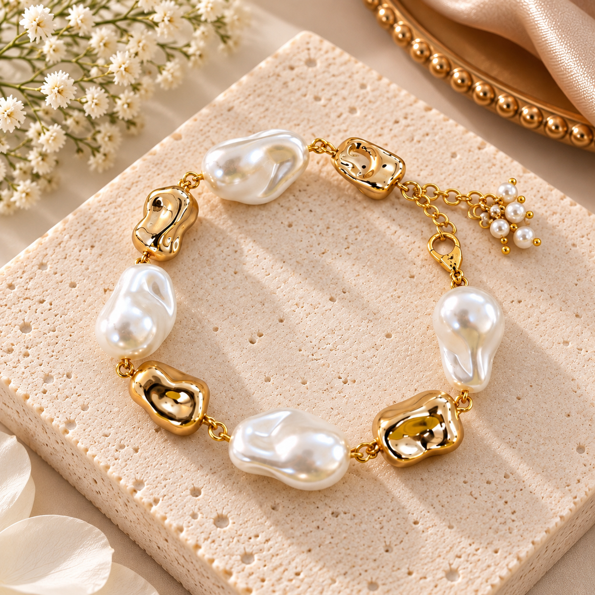 AABHA KAUMUDI. Baroque Pearl & Gold Bracelet