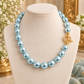 Icy Blue Shell Pearl Necklace with Crystal Toggle Clasp