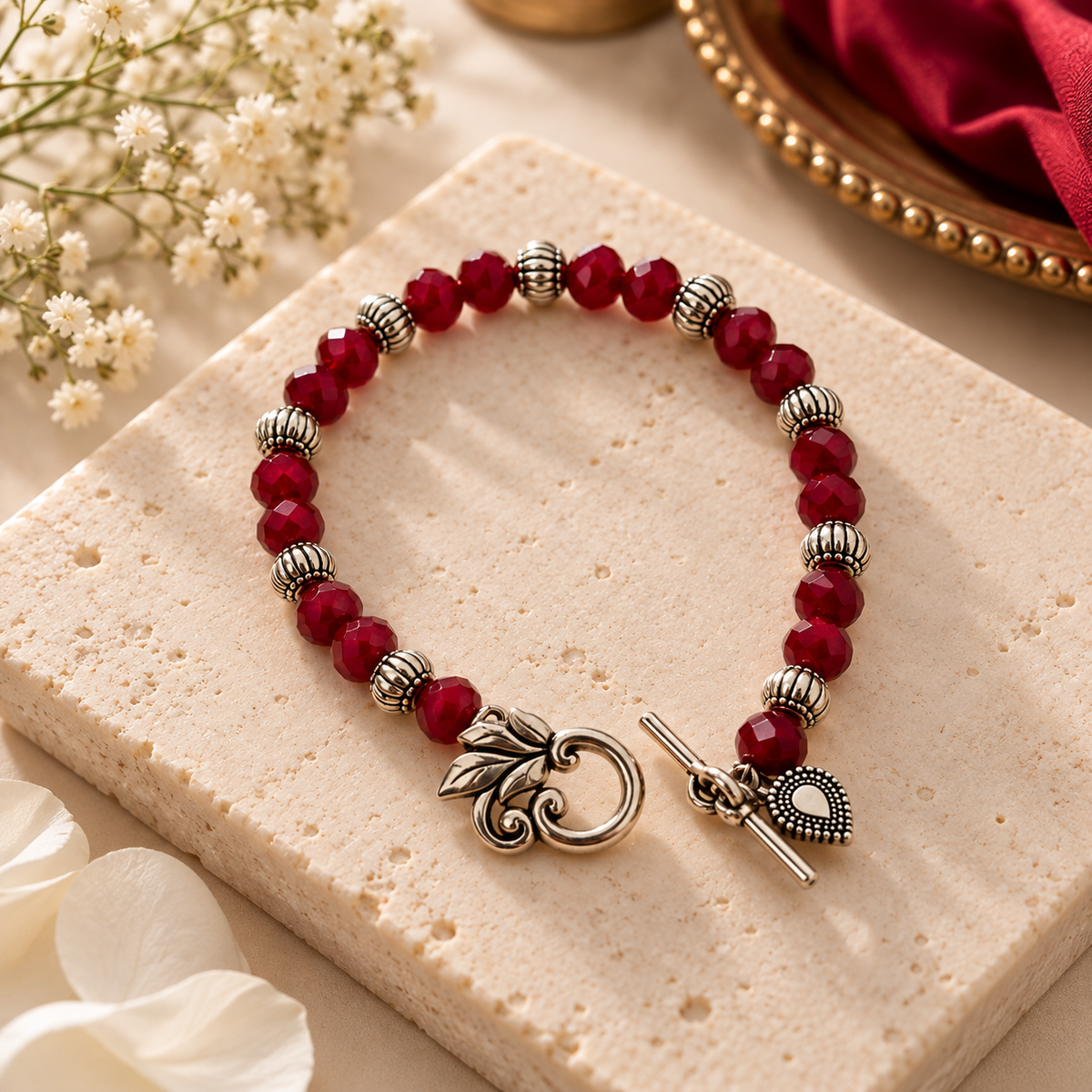 AABHA  RUCHIRA Ruby Red Beaded Bracelet