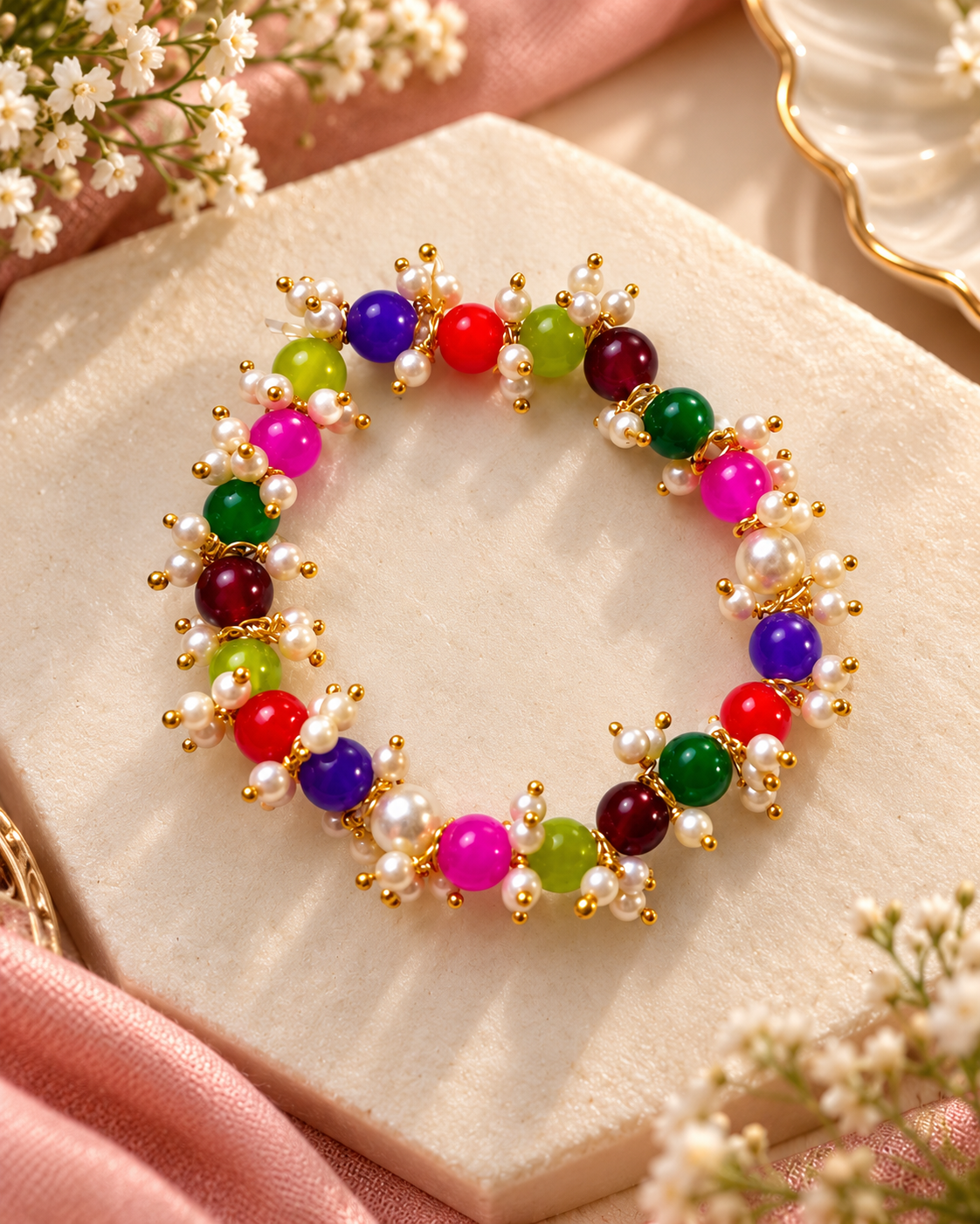 AABHA. RANGINI Colourful Cluster Handmade Bracelet | Multicolour Beaded Bracelet