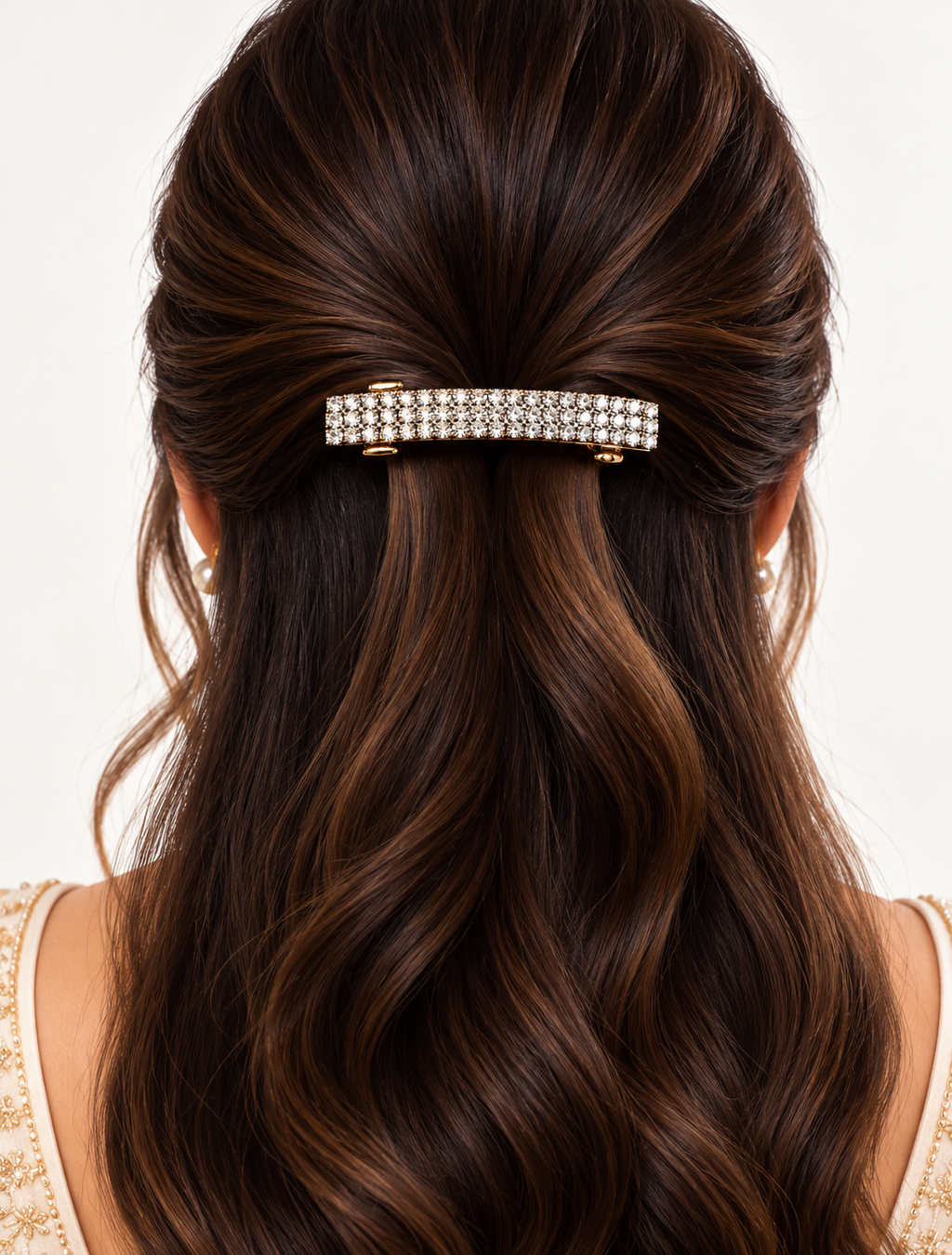 AABHA HIRANYA  White Crystal Gold Barrette Hair Clip