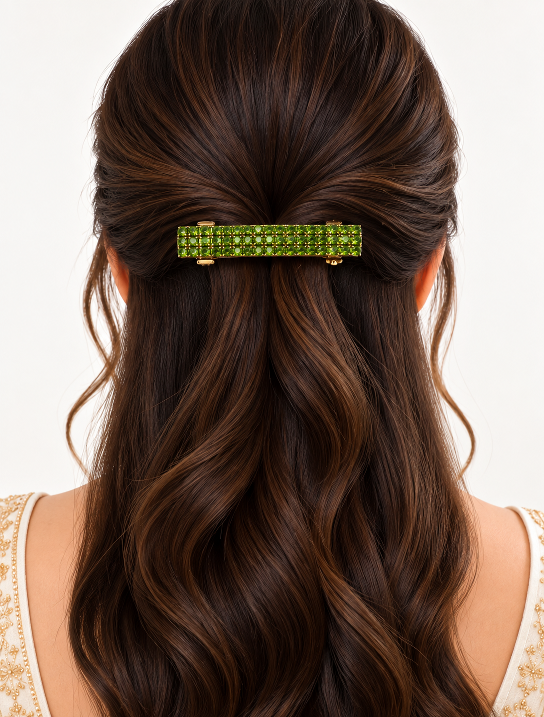 AABHA HARITKA Green Crystal Gold Barrette Hair Clip