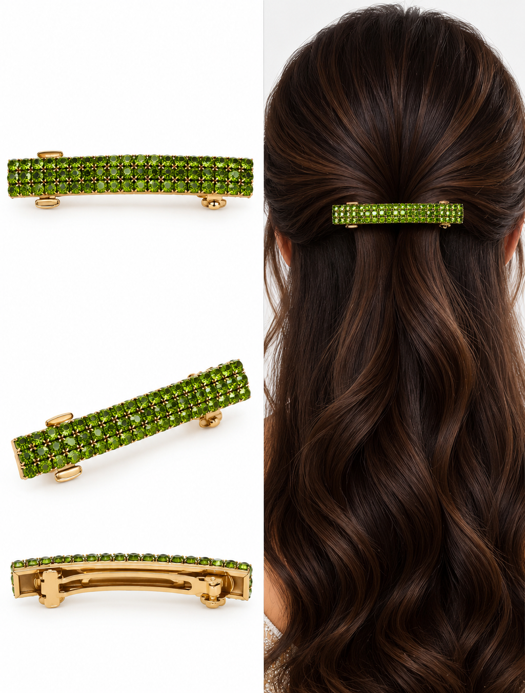 AABHA HARITKA Green Crystal Gold Barrette Hair Clip