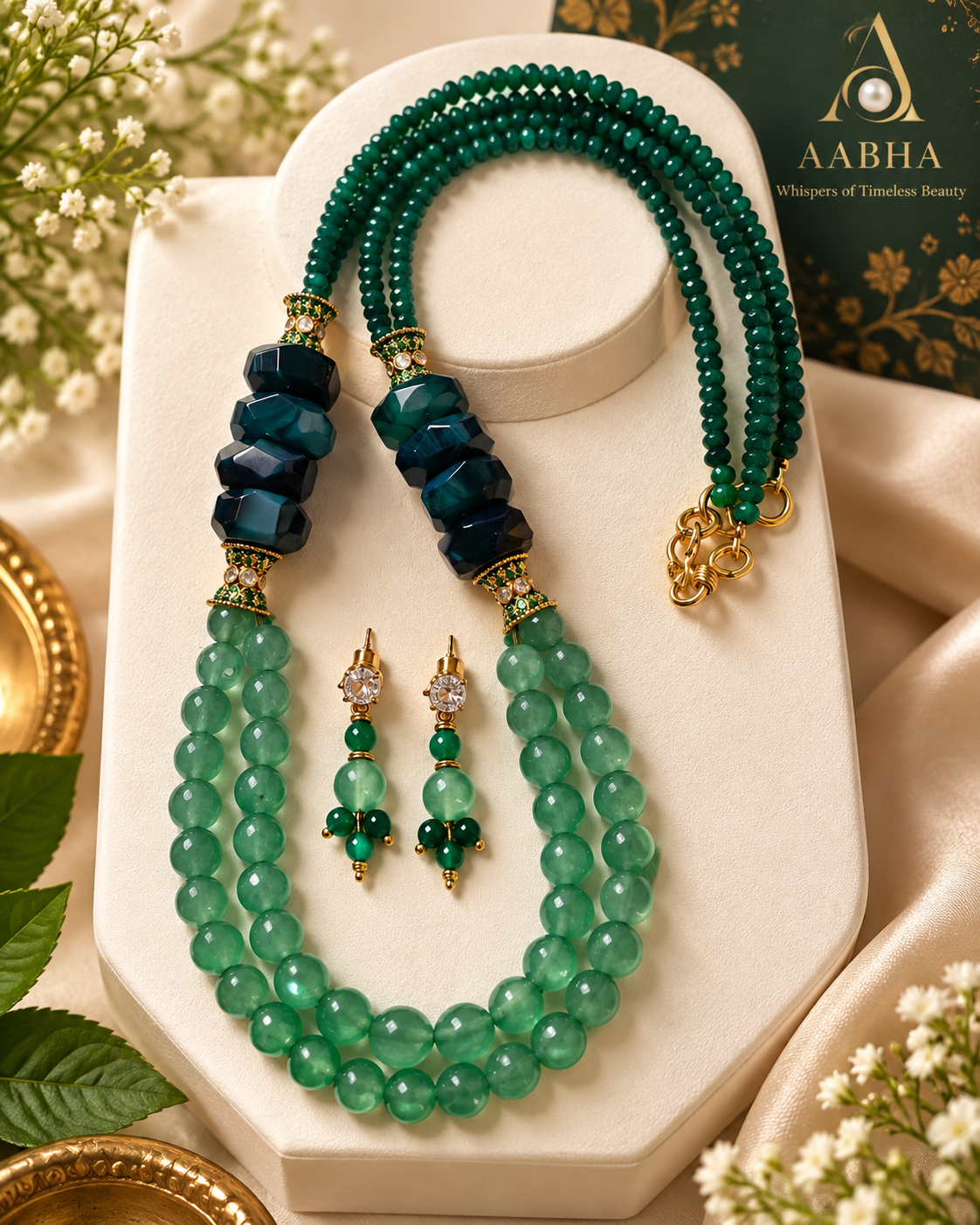 AABHA HARIT  26 inch Long Green Onyx Stone Beads Mala